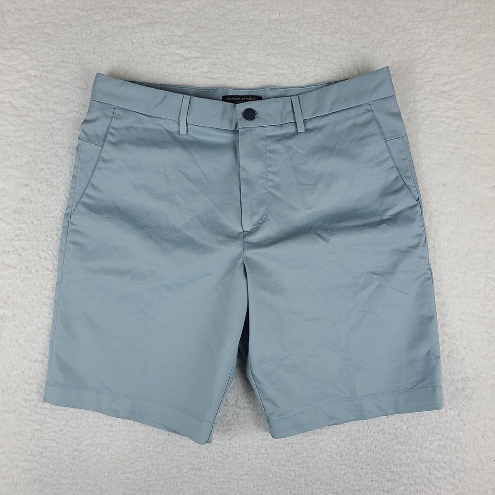Banana Republic Aiden Shorts Mens 33 Light Blue 9" Chino Performance Preppy‎